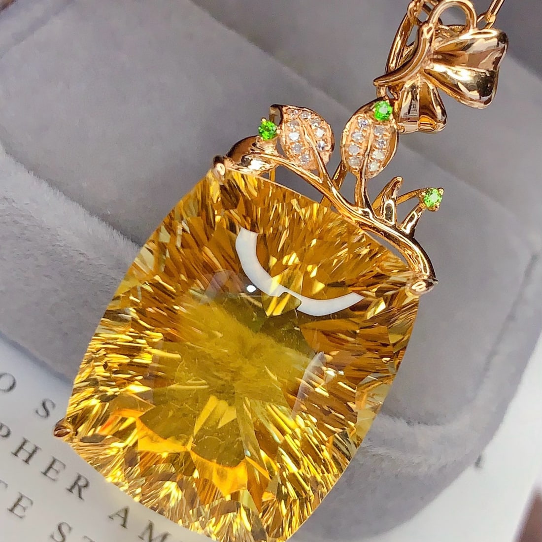 14k Gold 39.10 Ct Natural Citrine & Diamond Pendant( Without Chain ) - 2