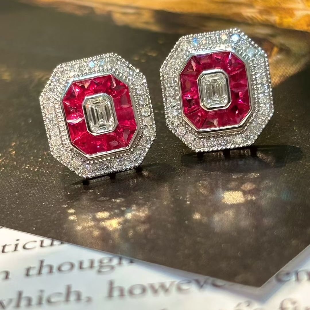 14k Gold 2.35 Ctw Natural Ruby & Diamond Earrings: Ref:230947176 // gold content:14k gold // main gemstone:diamond // shape:marquise // carat weight:0. 50ct // clarity grade:vs-si // color:h // treatment:natural // // adjacent gemstone 2 : diamond //