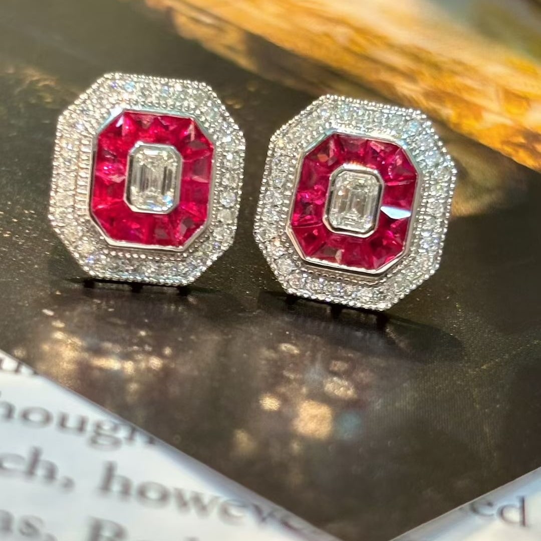 14k Gold 2.35 Ctw Natural Ruby & Diamond Earrings - 2