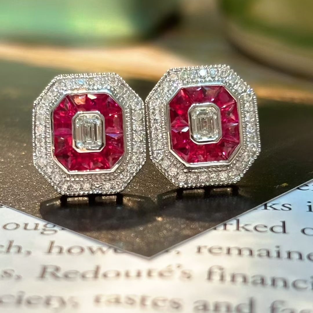 14k Gold 2.35 Ctw Natural Ruby & Diamond Earrings - 3