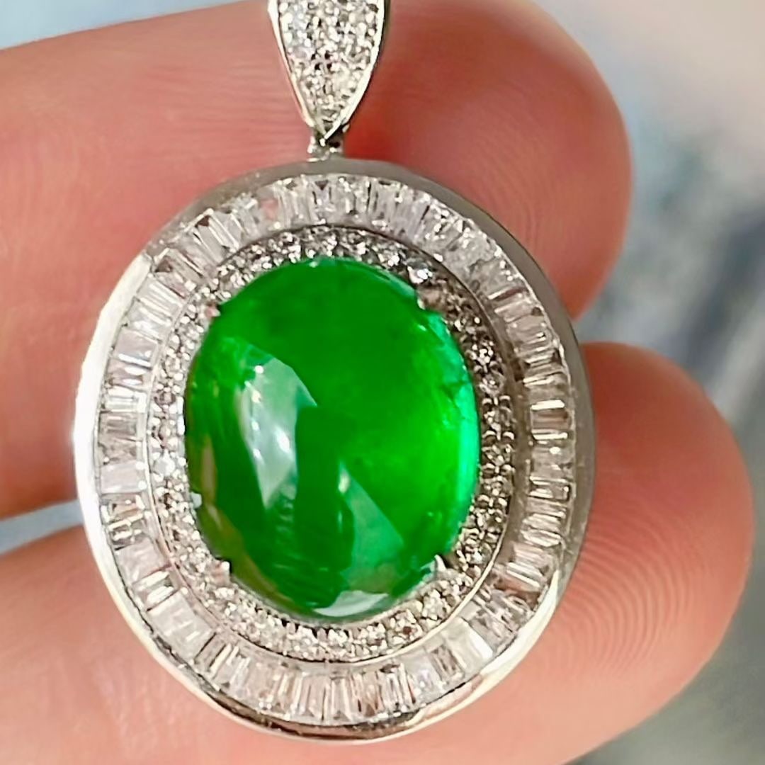14k Gold 4.91 Ctw Vivid Green Natural Emerald & Diamond Ring/pendant( Without Chain ) - 4