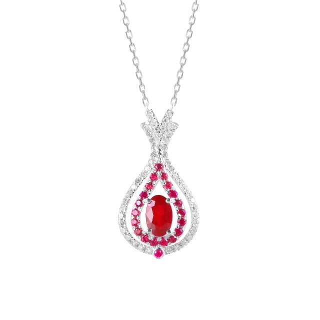 14k Gold 0.54 Ctw Vivid Red Natural Ruby & Diamond Necklace - 5