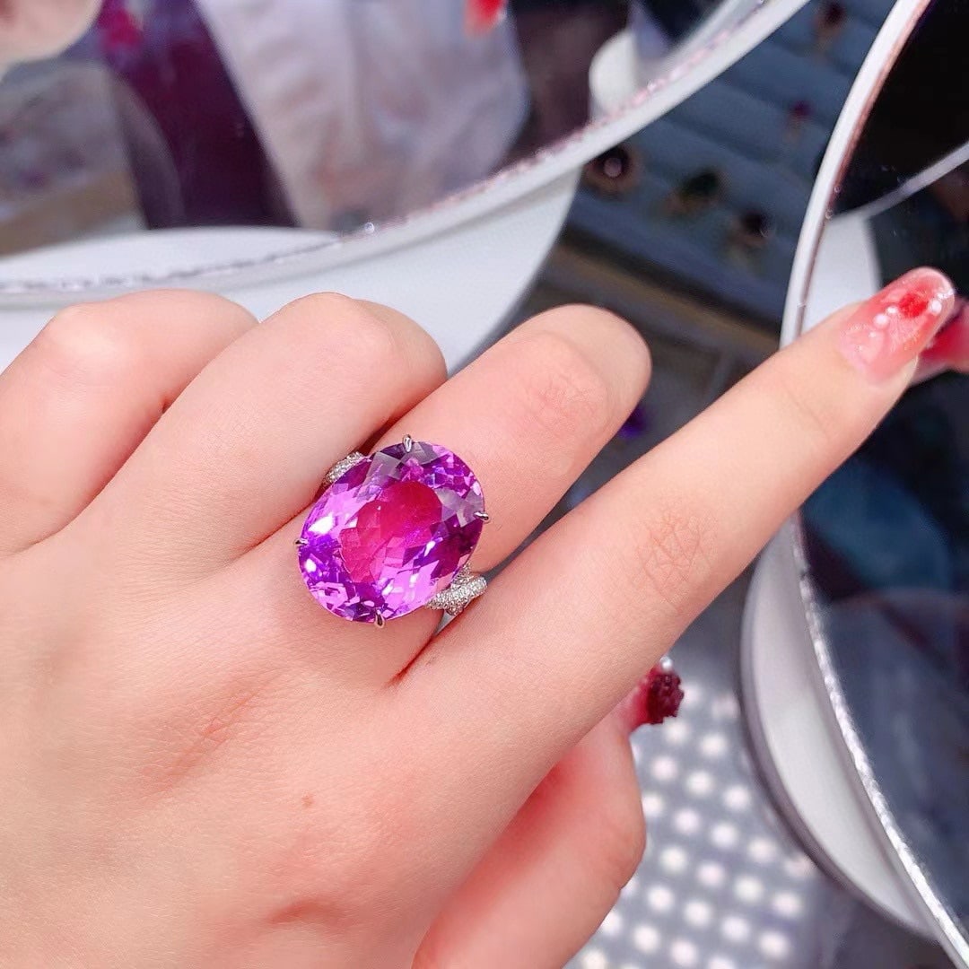 14k Gold 22.11 Ctw Natural Kunzite & Diamond Ring - 4