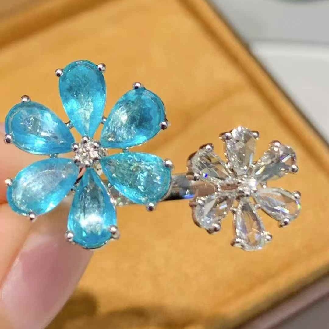 14k Gold 2 Ct Natural Paraiba Tourmaline & Diamond Ring: Ref:230947209 // gold content:14k gold // ring size:7. 25us // // main gemstone:sapphire // shape:oval // carat weight:1. 11ct // color:royal blue // treatment:natural // // adjacent gemstone 2 :