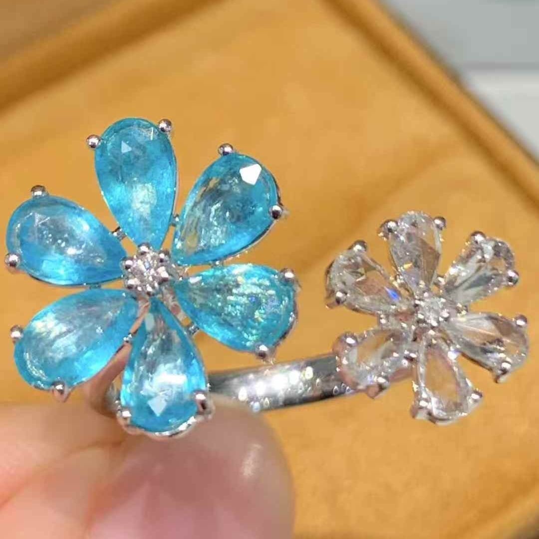 14k Gold 2 Ct Natural Paraiba Tourmaline & Diamond Ring - 2
