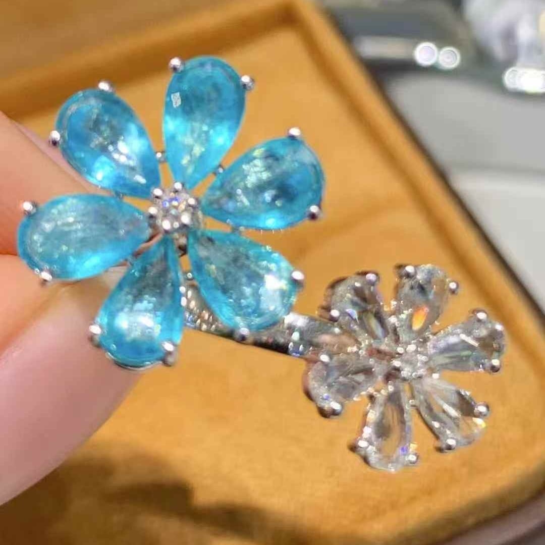 14k Gold 2 Ct Natural Paraiba Tourmaline & Diamond Ring - 5