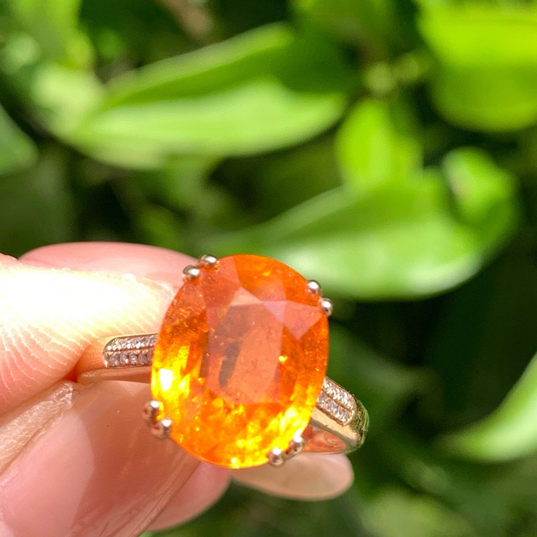 14k Gold 8.15 Ct Natural Spessartine & Diamond Ring - 2
