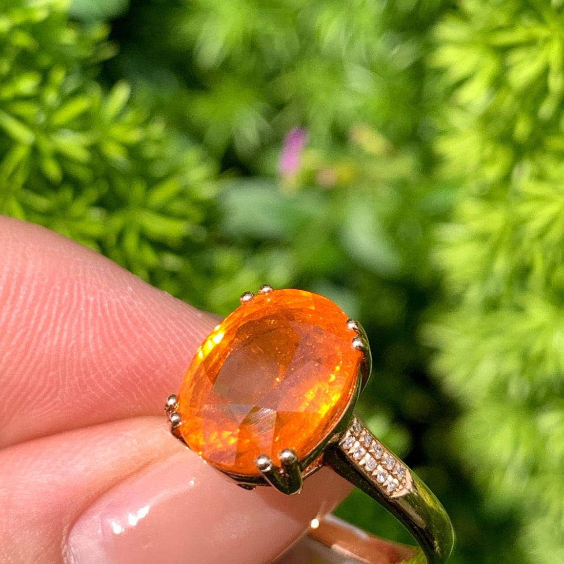 14k Gold 8.15 Ct Natural Spessartine & Diamond Ring - 4