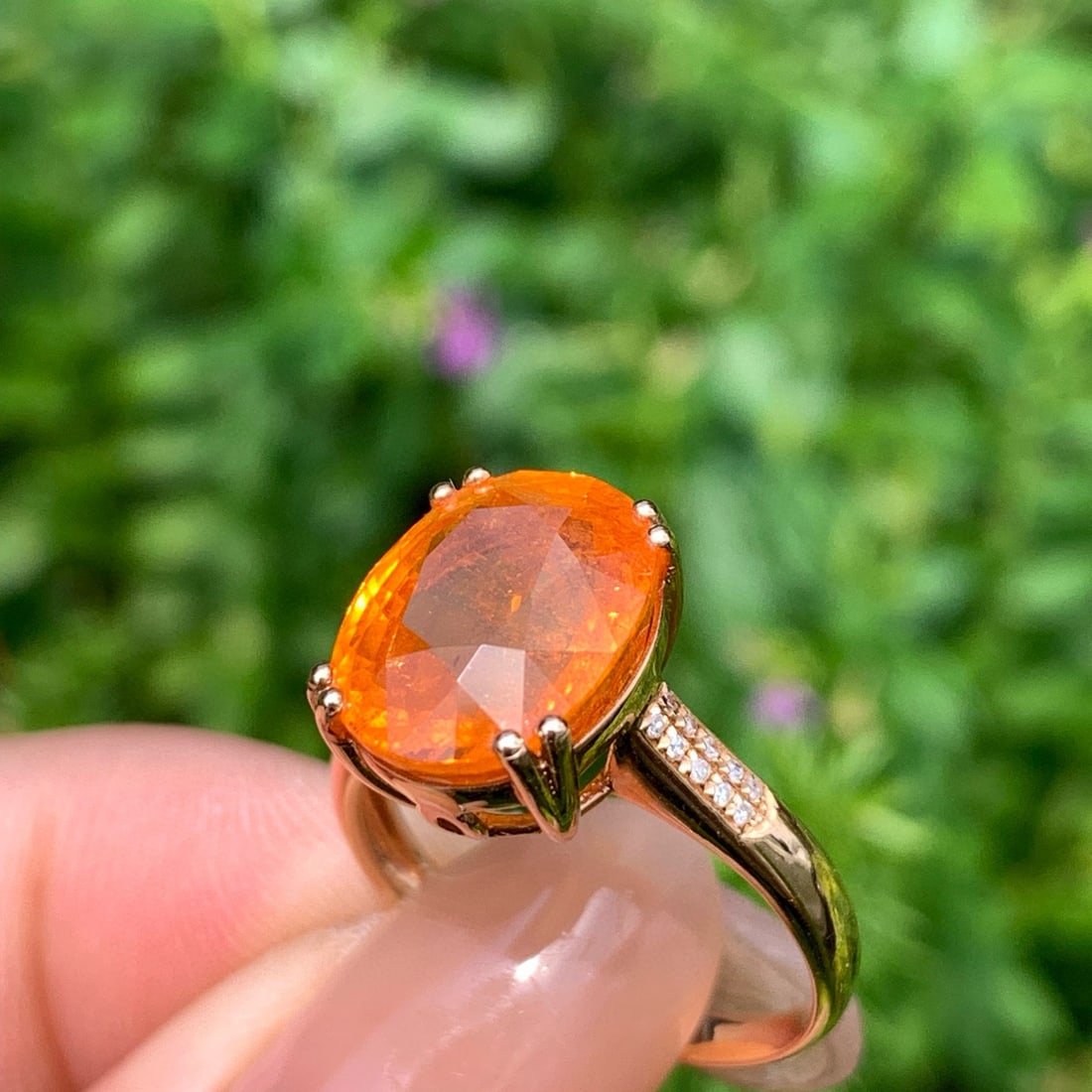14k Gold 8.15 Ct Natural Spessartine & Diamond Ring - 5