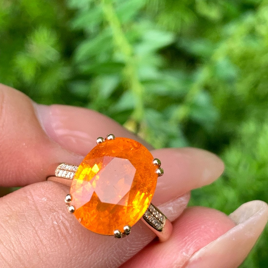 14k Gold 8.15 Ct Natural Spessartine & Diamond Ring - 6