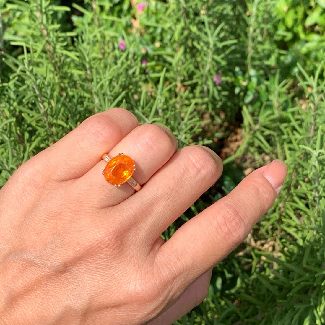 14k Gold 8.15 Ct Natural Spessartine & Diamond Ring - 8