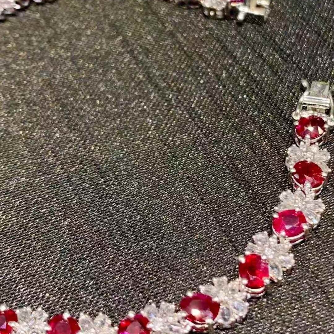 14k Gold 7.5 Ct Natural Ruby & Diamond & Sapphire Bracelet - 2