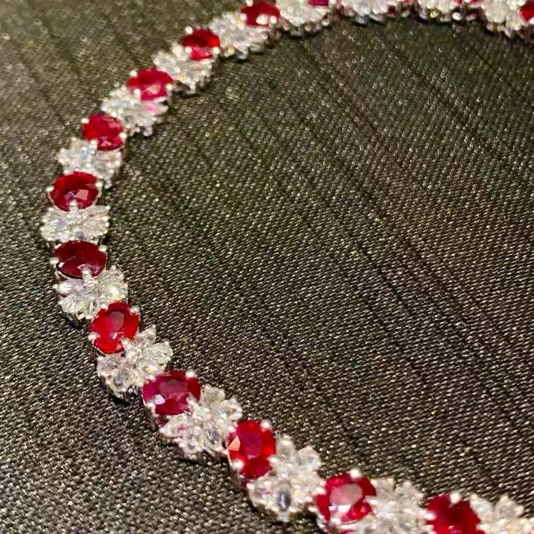 14k Gold 7.5 Ct Natural Ruby & Diamond & Sapphire Bracelet - 6
