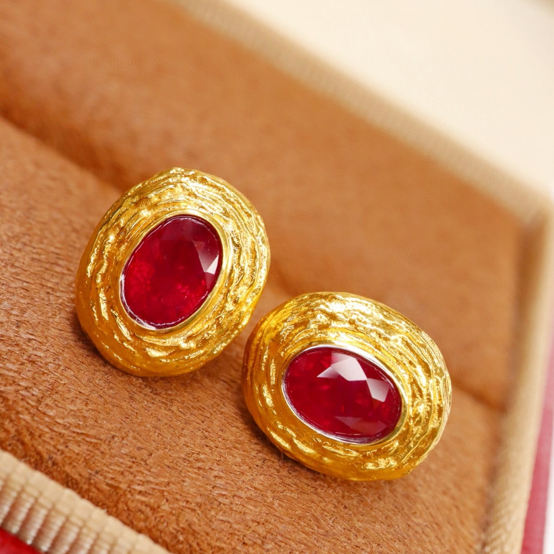 14k Gold 1.36 Ct Natural Ruby Earrings - 2
