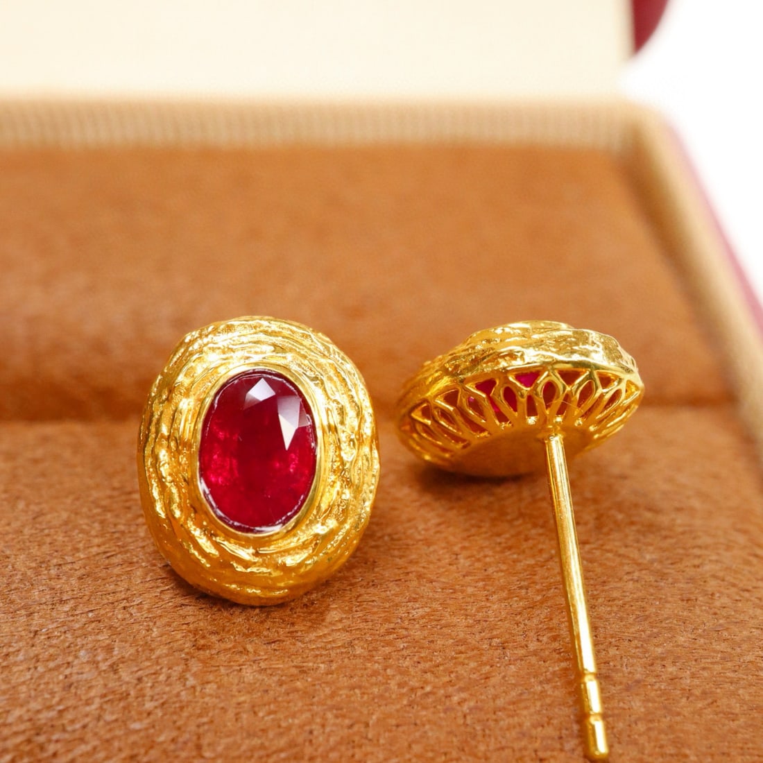 14k Gold 1.36 Ct Natural Ruby Earrings - 3