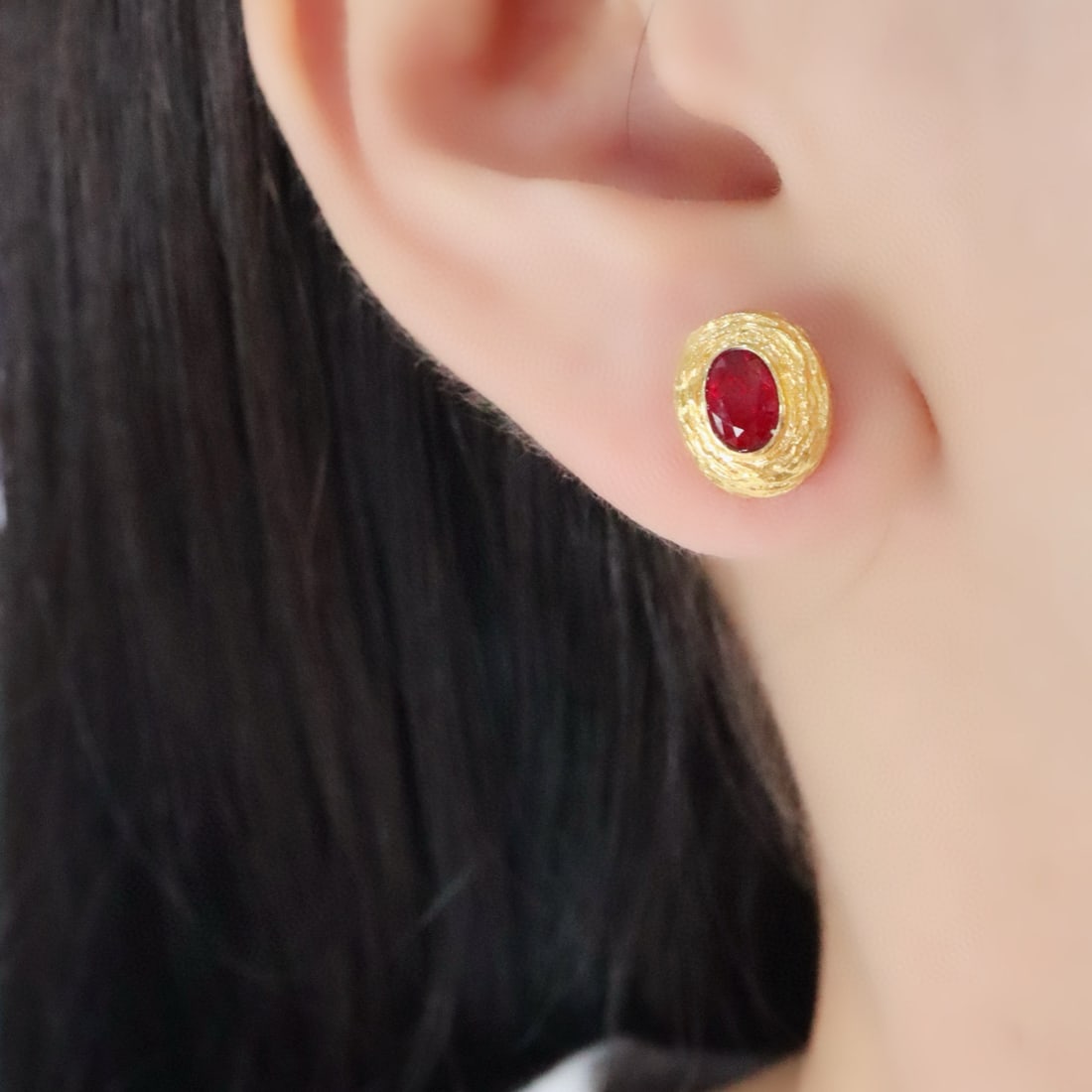 14k Gold 1.36 Ct Natural Ruby Earrings - 5