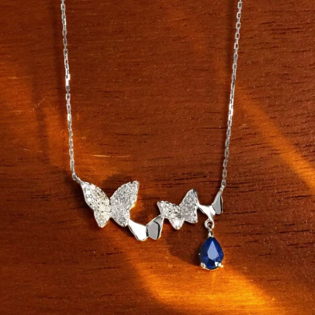 14k Gold 0.5 Ct Natural Sapphire & Diamond Necklace: Ref:230947231 // gold content:14k gold // main gemstone:diamond // shape:round // carat weight:0. 56ct // clarity grade:vs-si // color:h // treatment:natural // cut grade:g // Condition: New Low