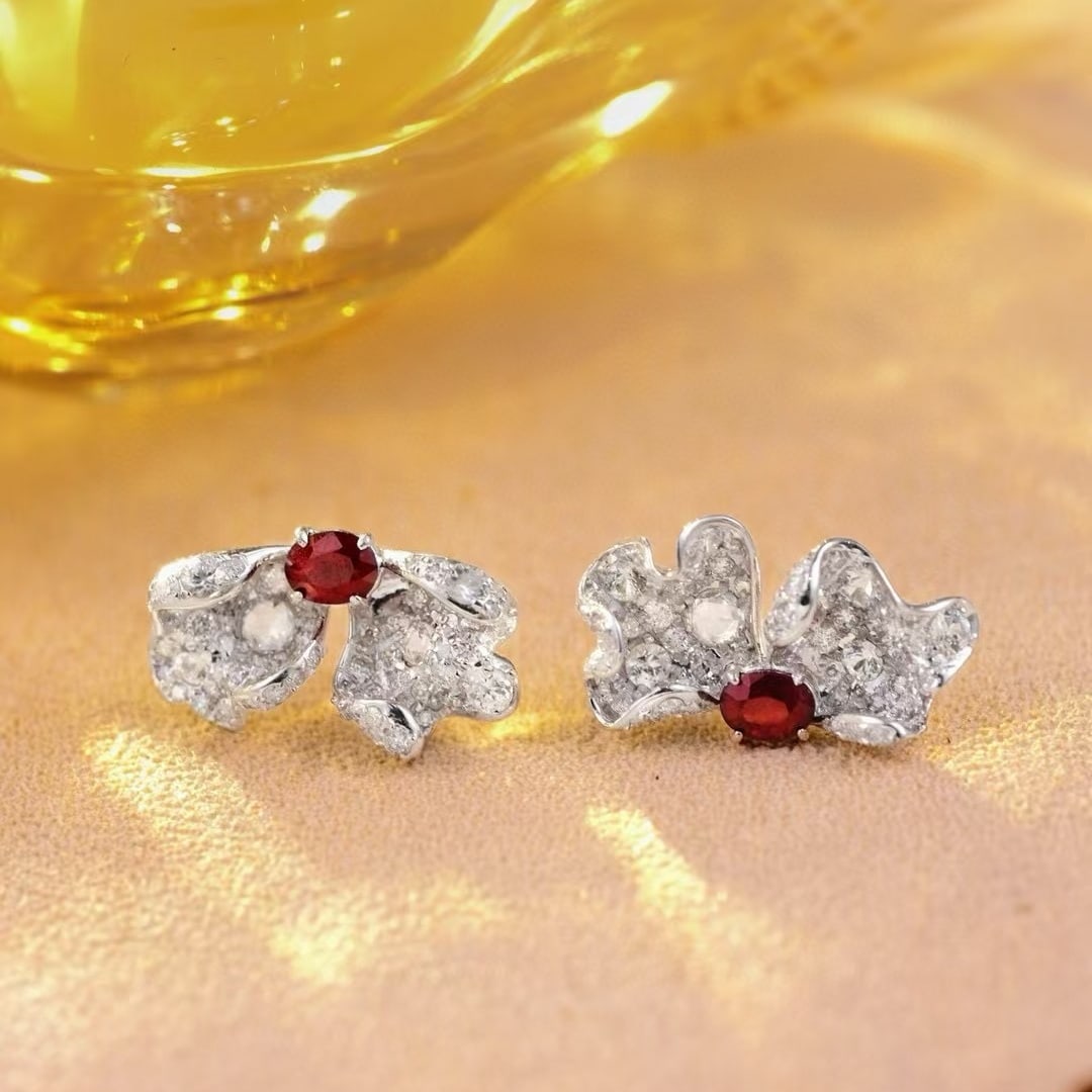 14k Gold 1.14 Ctw Vivid Red Natural Ruby & Sapphire Earrings - 2