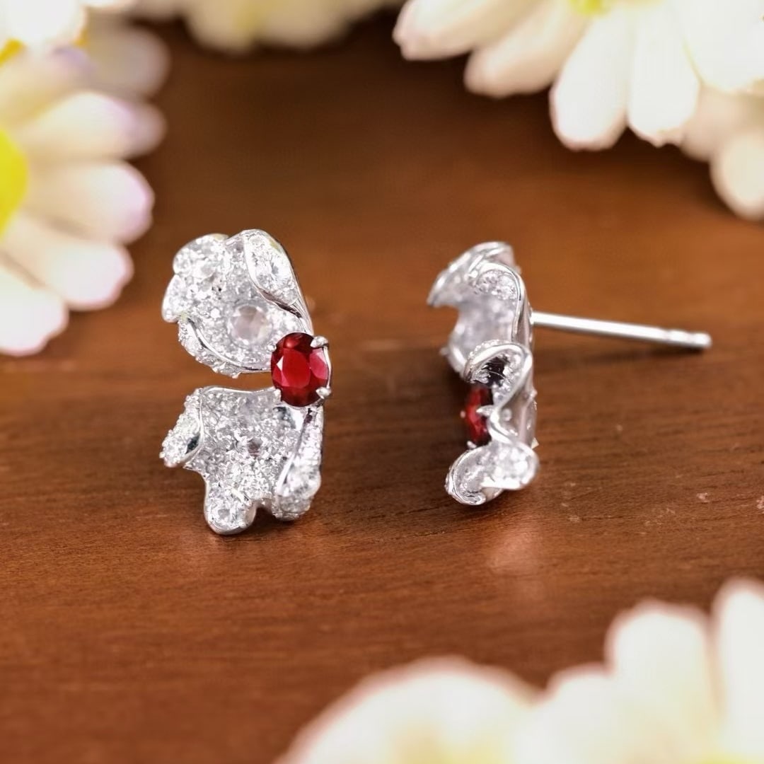 14k Gold 1.14 Ctw Vivid Red Natural Ruby & Sapphire Earrings - 3