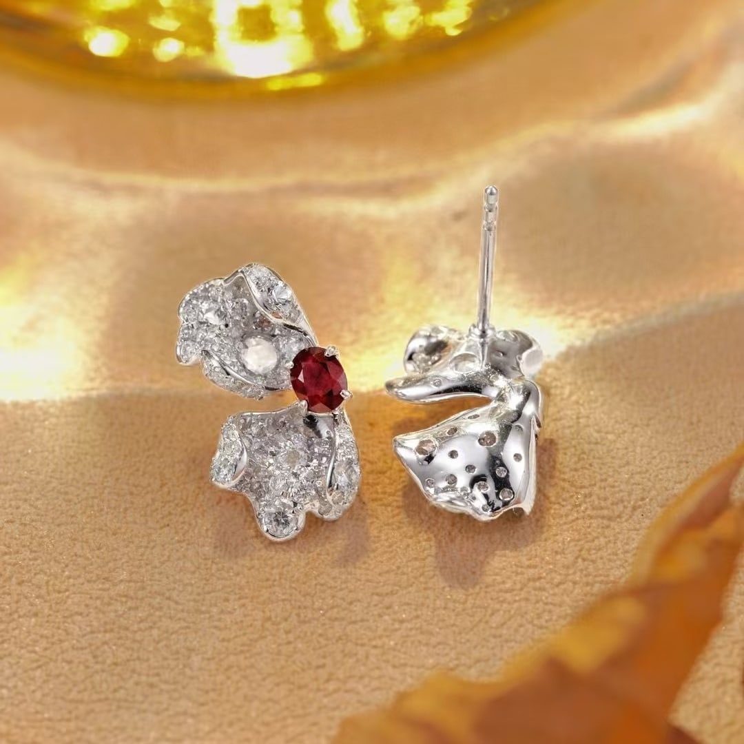 14k Gold 1.14 Ctw Vivid Red Natural Ruby & Sapphire Earrings - 4