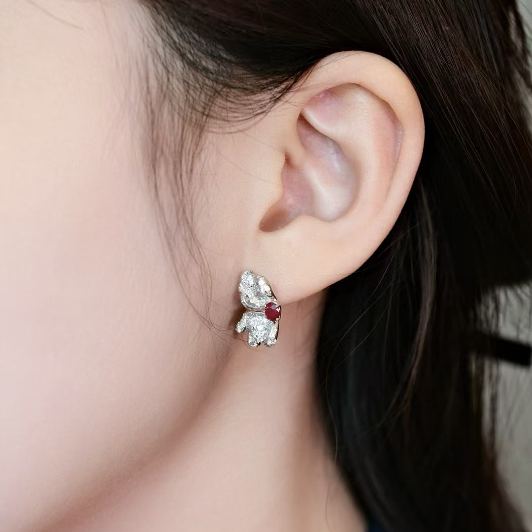 14k Gold 1.14 Ctw Vivid Red Natural Ruby & Sapphire Earrings - 6