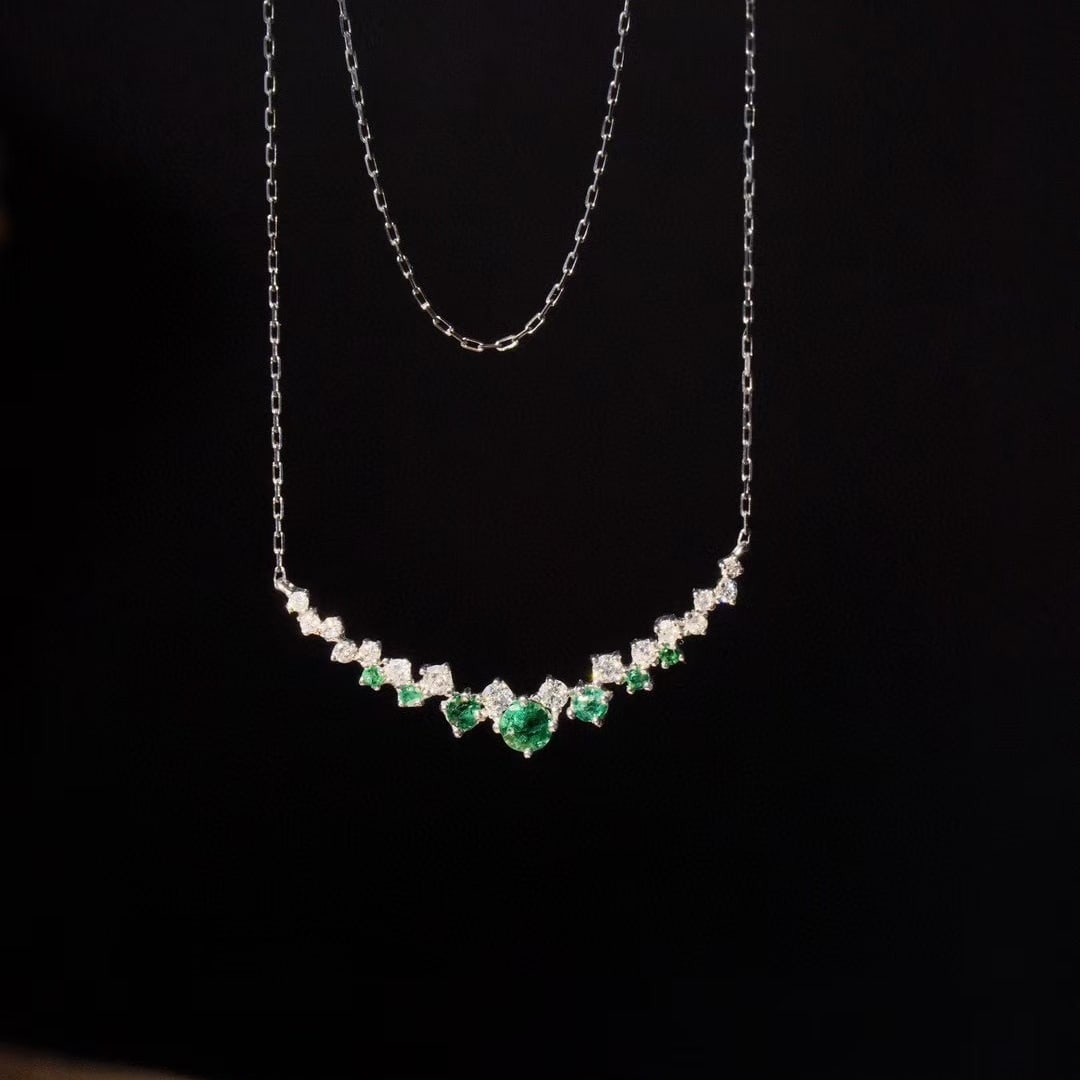 14k Gold 0.55 Ct Natural Emerald & Diamond Necklace: Ref:230947235 // gold content:14k gold // ring size:7. 25us // // main gemstone:tourmaline // shape:cushion // carat weight:2. 4ct // color:green // treatment:natural // // adjacent gemstone 2 :