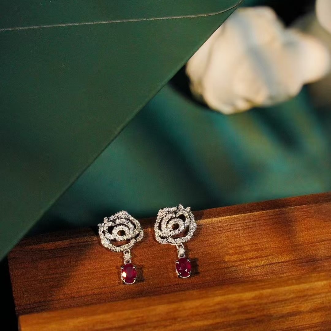 14k Gold 0.5 Ct Natural Ruby & Diamond Earrings - 5