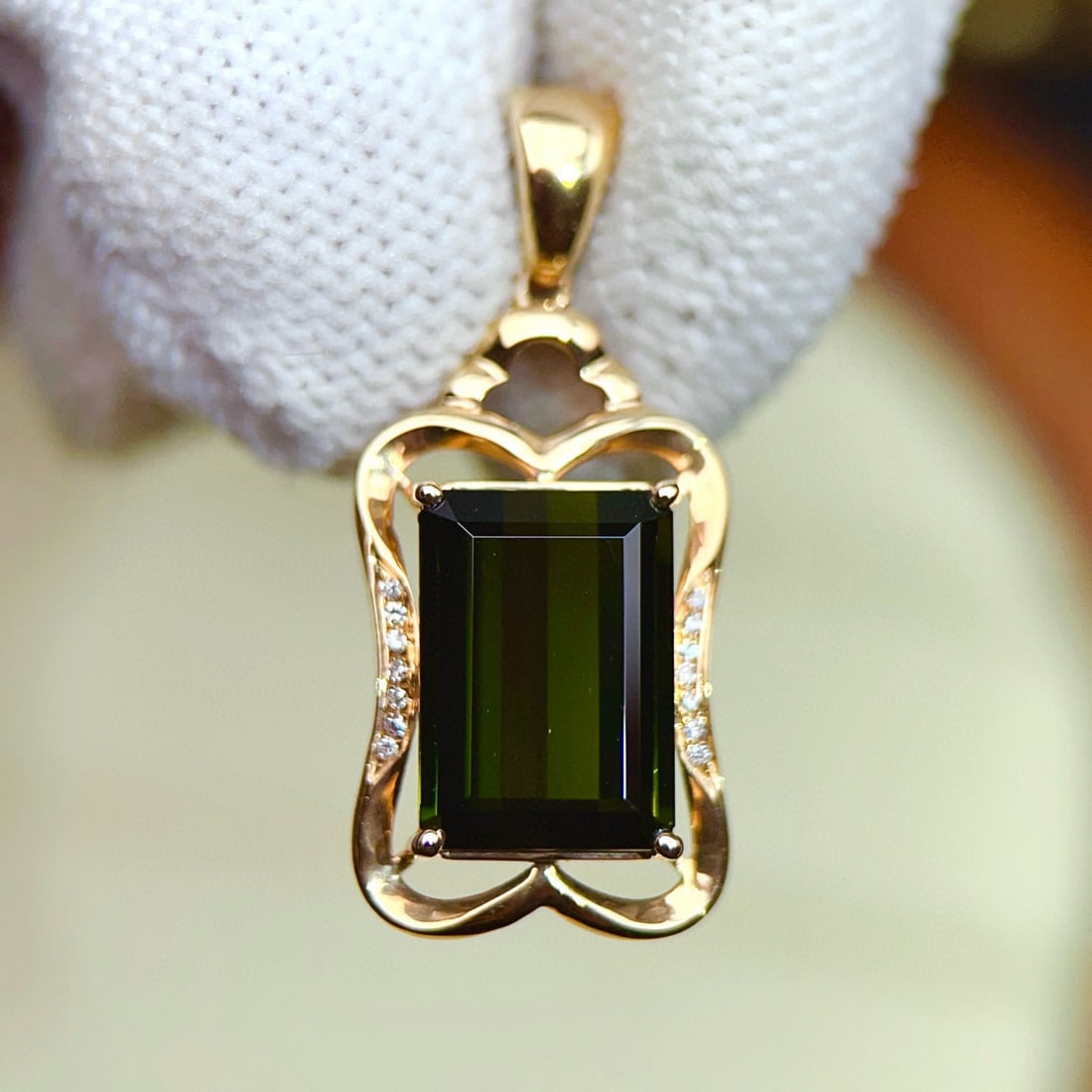 14k Gold 4.54 Ctw Natural Tourmaline & Diamond Pendant( Without Chain ) - 2