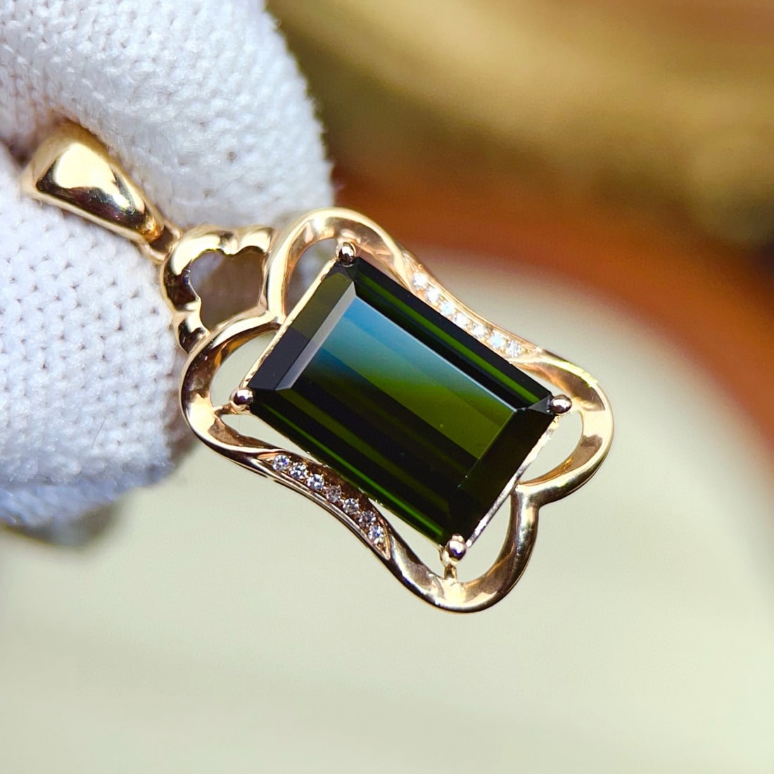 14k Gold 4.54 Ctw Natural Tourmaline & Diamond Pendant( Without Chain ) - 4