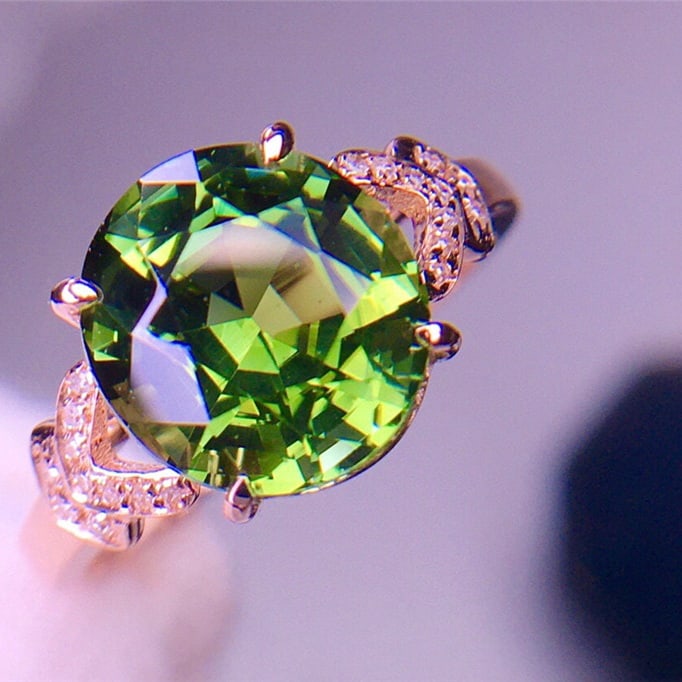 14k Gold 4.1 Ct Natural Tourmaline & Diamond Ring - 2
