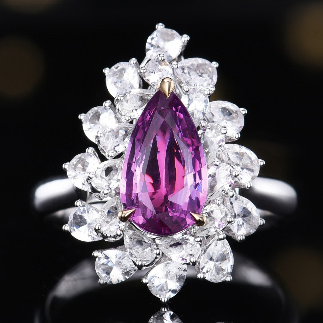 14k Gold 4.07 Ctw Natural Sapphire & Sapphire Ring/pendant( Without Chain ): Ref:231078009 // gold content:14k gold // ring size:7. 25us // // main gemstone:sapphire // shape:pear // carat weight:2. 02ct // color:purple // treatment:natural // // adjacent gemstone 2 :