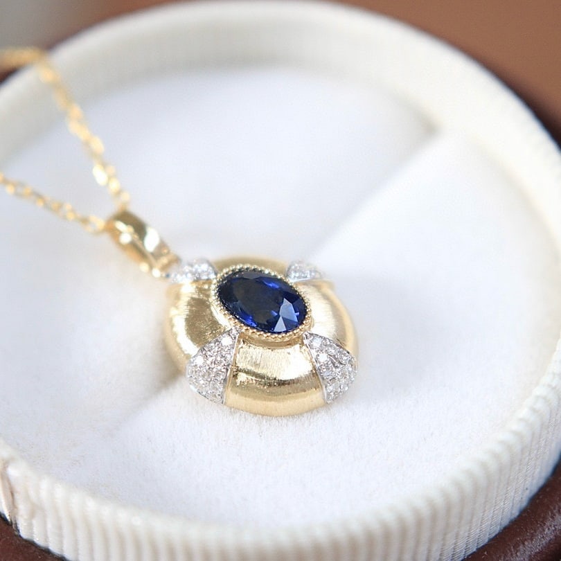 14k Gold 0.6 Ct Natural Sapphire & Diamond Pendant( Without Chain ) - 3