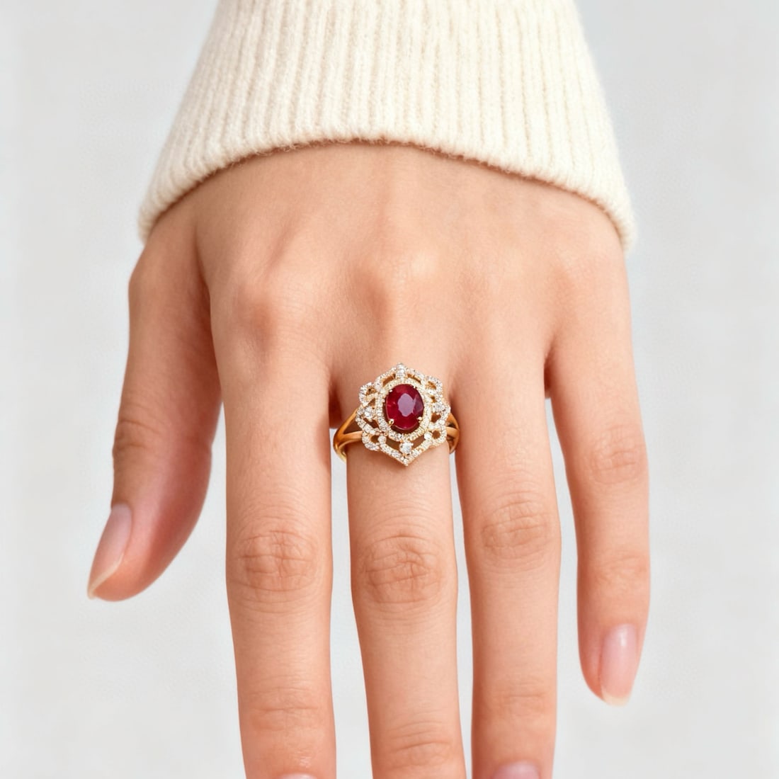 14k Gold 0.94 Ct Natural Ruby & Diamond Ring - 6