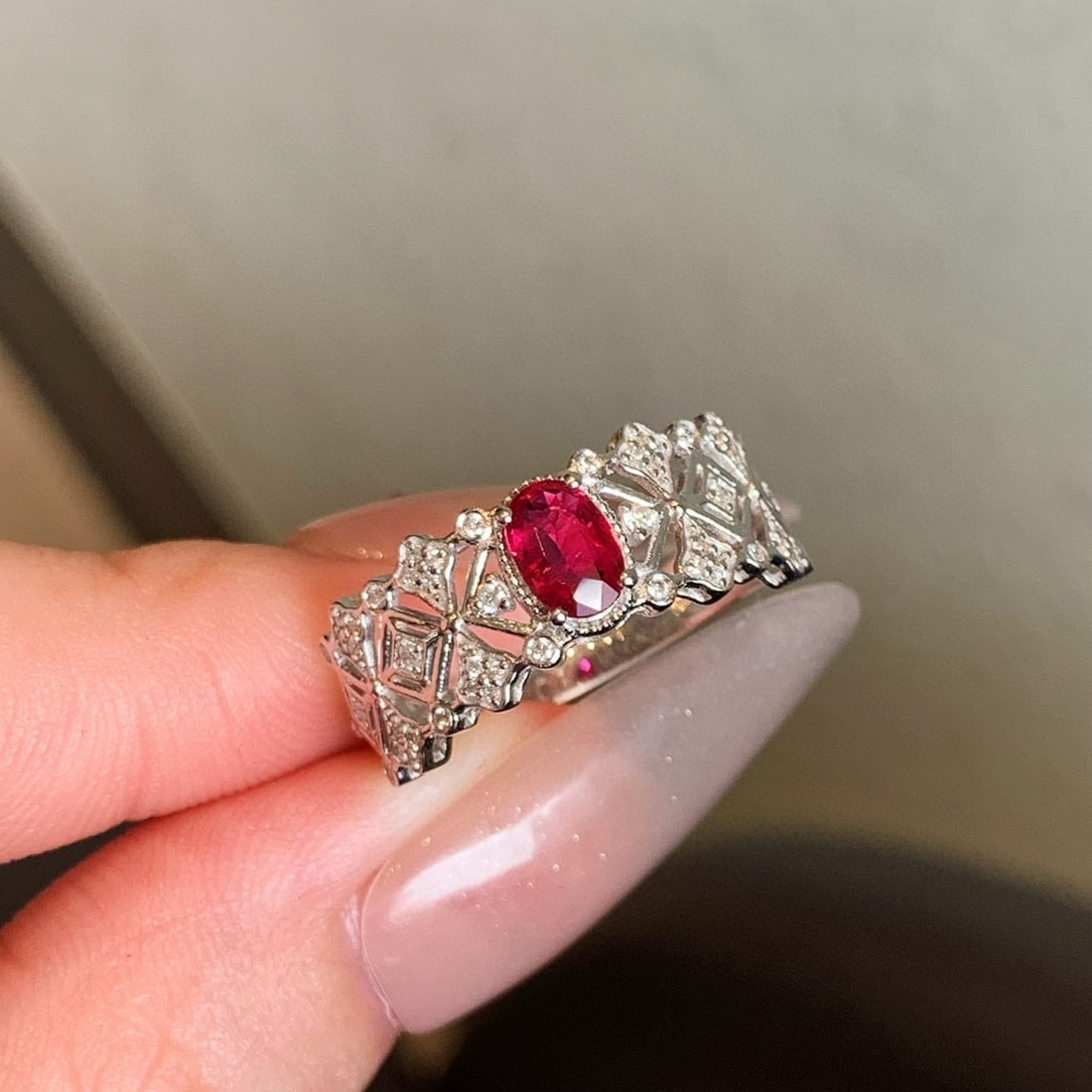 14k Gold 0.72 Ctw Natural Ruby & Diamond Ring - 6