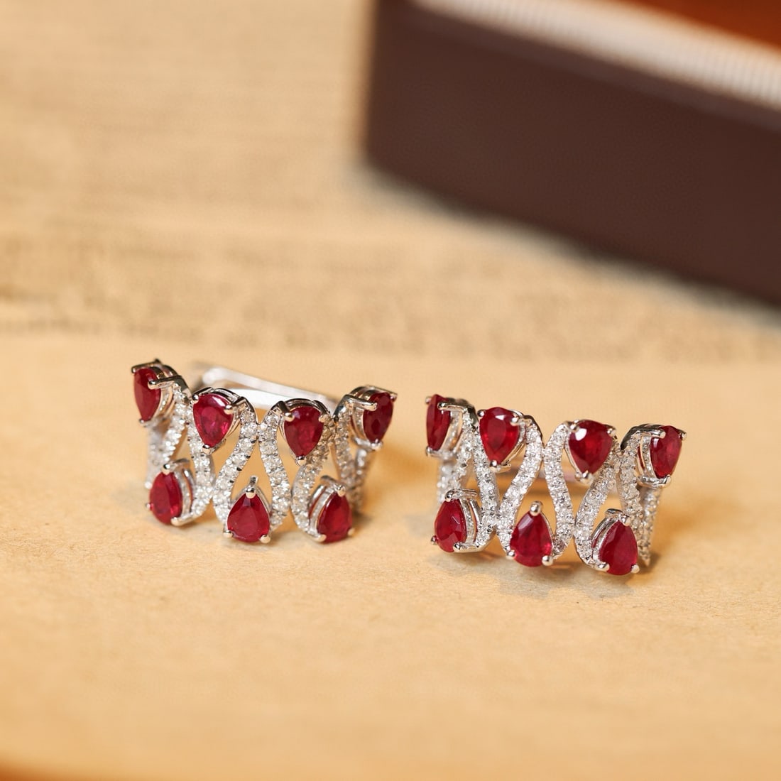 14k Gold 2.96 Ctw Natural Ruby & Diamond Earrings - 2