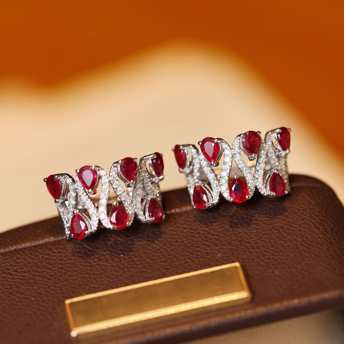 14k Gold 2.96 Ctw Natural Ruby & Diamond Earrings - 4