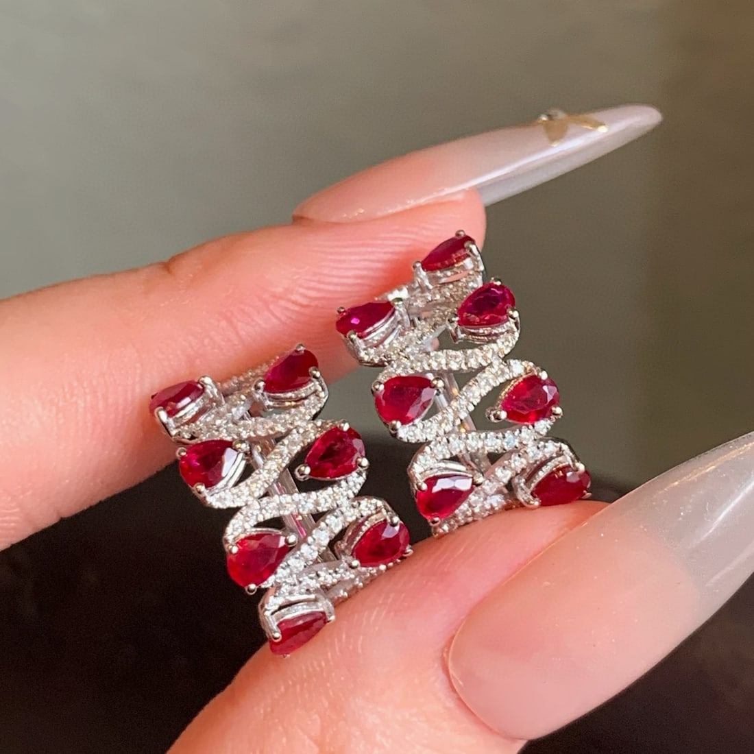 14k Gold 2.96 Ctw Natural Ruby & Diamond Earrings - 5