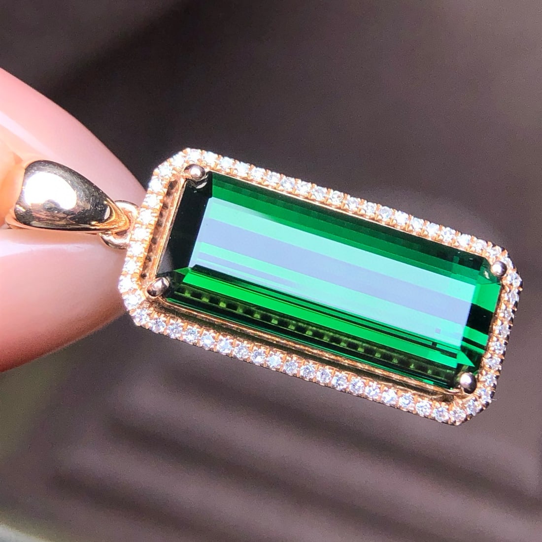14k Gold 7.15 Ct Natural Tourmaline & Diamond Pendant( Without Chain ) - 2