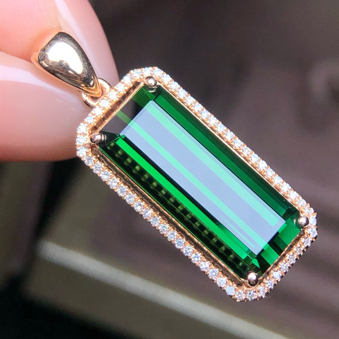 14k Gold 7.15 Ct Natural Tourmaline & Diamond Pendant( Without Chain ) - 3