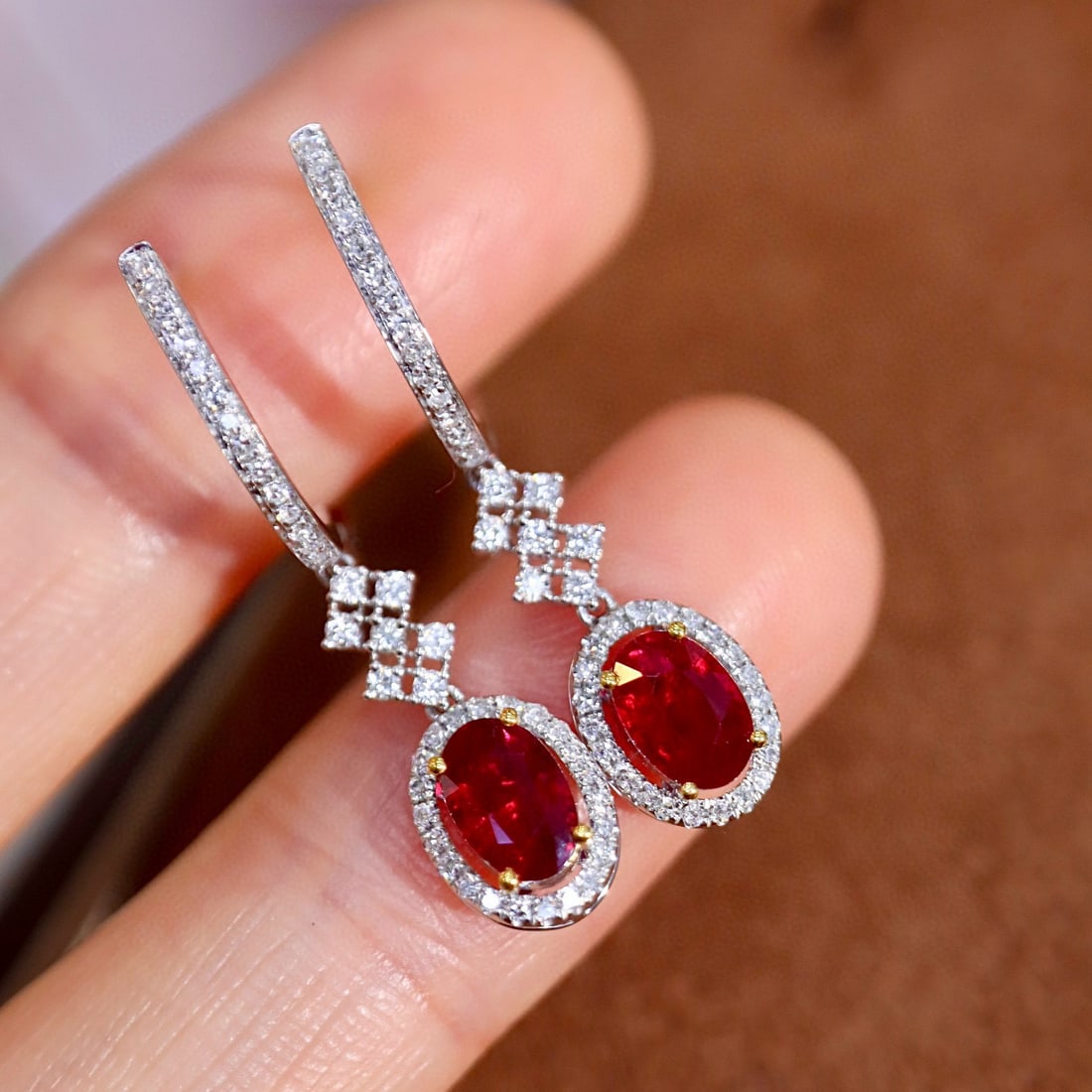 14k Gold 1.4 Ctw Natural Ruby & Diamond Earrings - 5