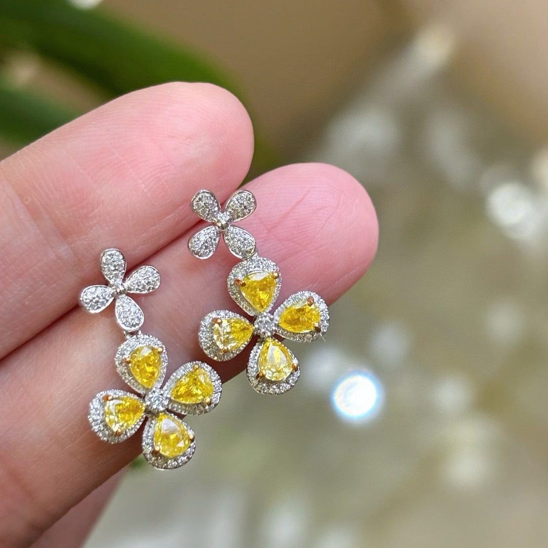 14k Gold 1.3 Ct Natural Color Diamond Earrings - 2