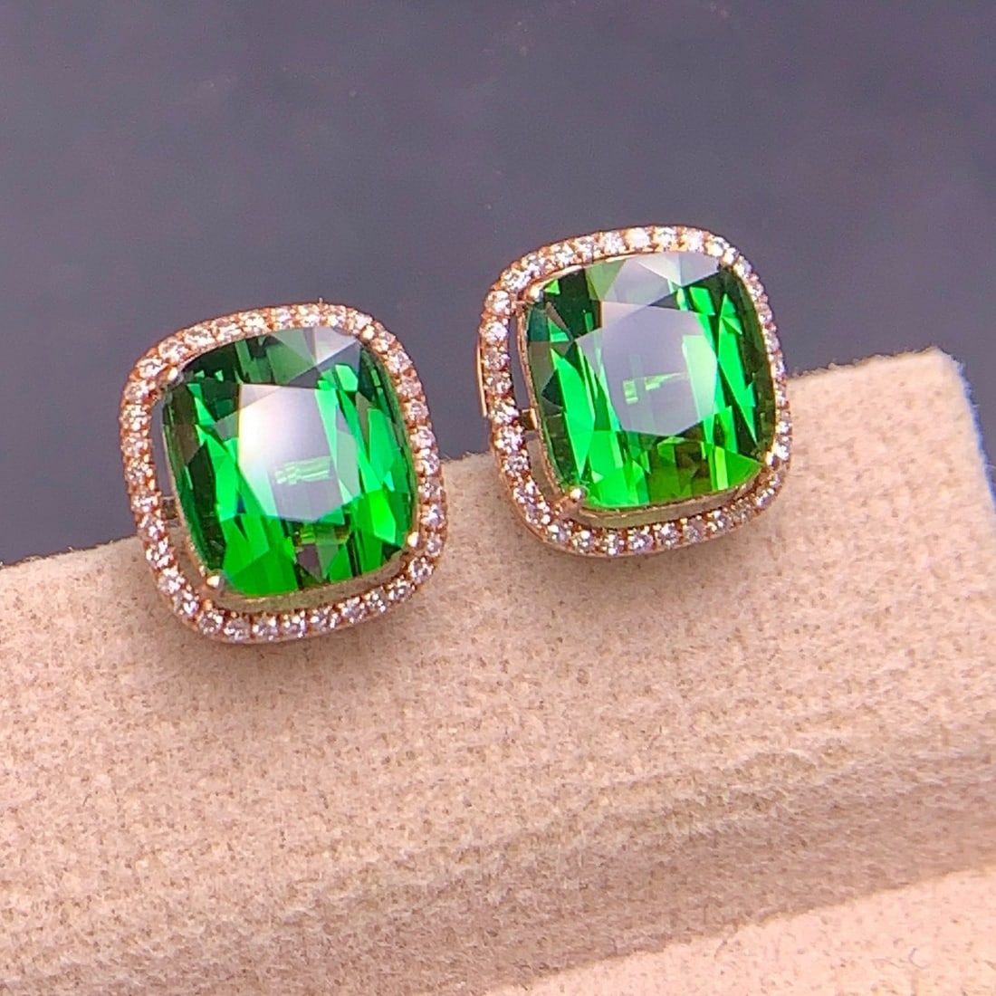 14k Gold 5.2 Ct Natural Tourmaline & Diamond Earrings - 2