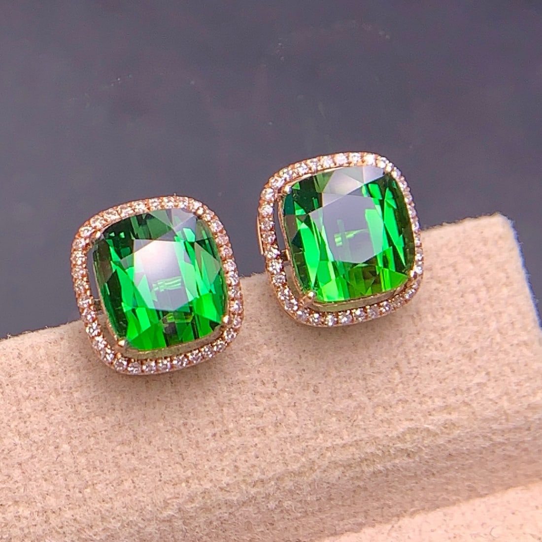 14k Gold 5.2 Ct Natural Tourmaline & Diamond Earrings - 6