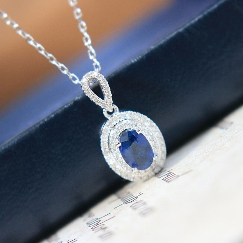 14k Gold 0.69 Ctw Natural Sapphire & Diamond Pendant( Without Chain ): Ref:231078089 // gold content:14k gold // main gemstone:sapphire // shape:oval // carat weight:0. 5ct // color:blue // treatment:natural // // adjacent gemstone 2 : diamond // shape:round // carat