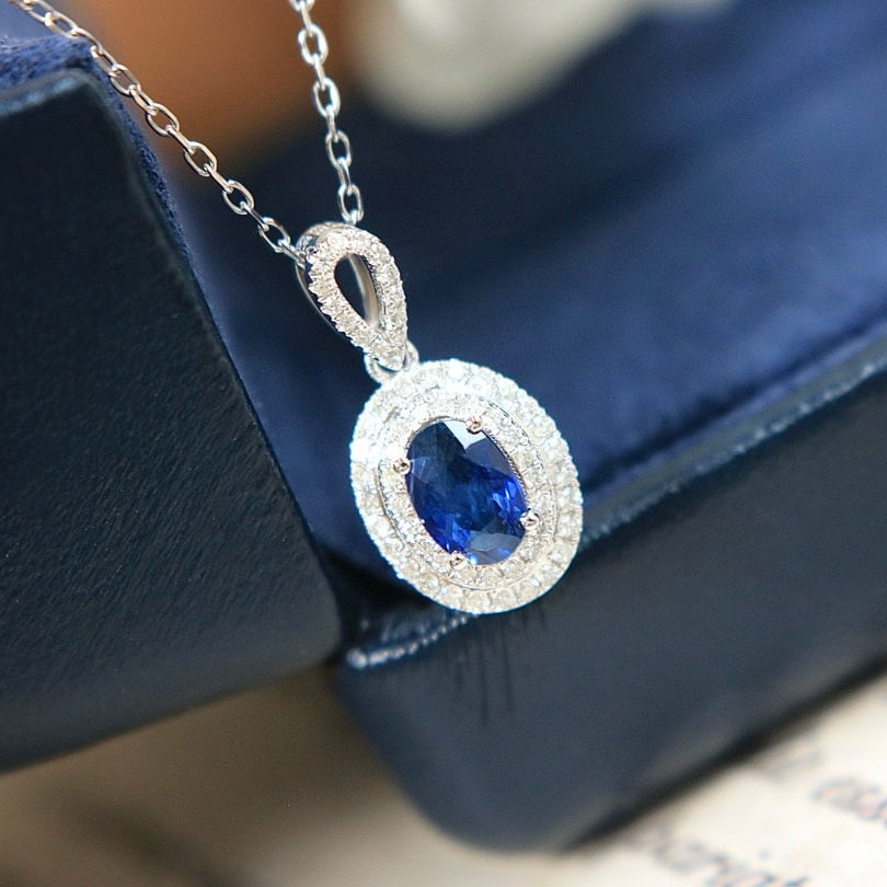 14k Gold 0.69 Ctw Natural Sapphire & Diamond Pendant( Without Chain ) - 2