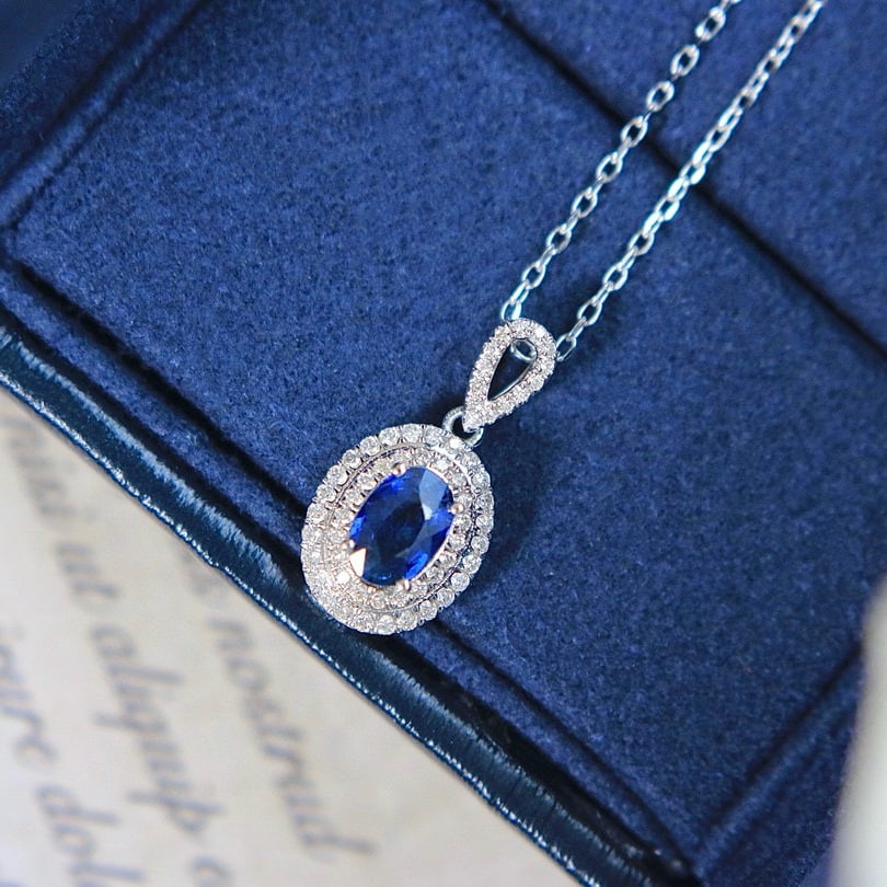 14k Gold 0.69 Ctw Natural Sapphire & Diamond Pendant( Without Chain ) - 3