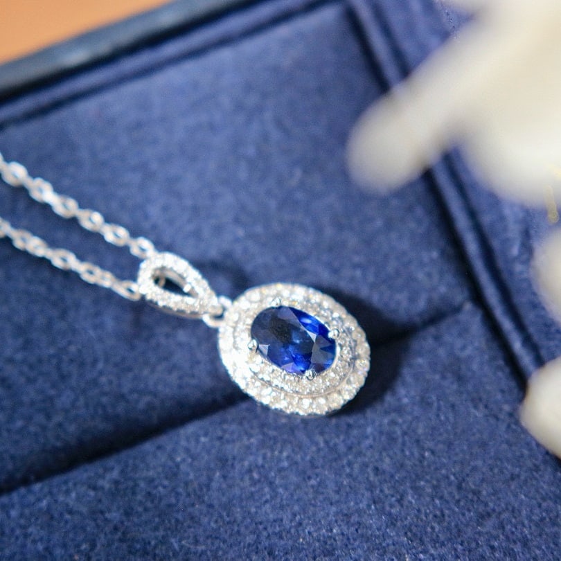 14k Gold 0.69 Ctw Natural Sapphire & Diamond Pendant( Without Chain ) - 4