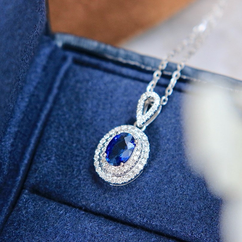 14k Gold 0.69 Ctw Natural Sapphire & Diamond Pendant( Without Chain ) - 5