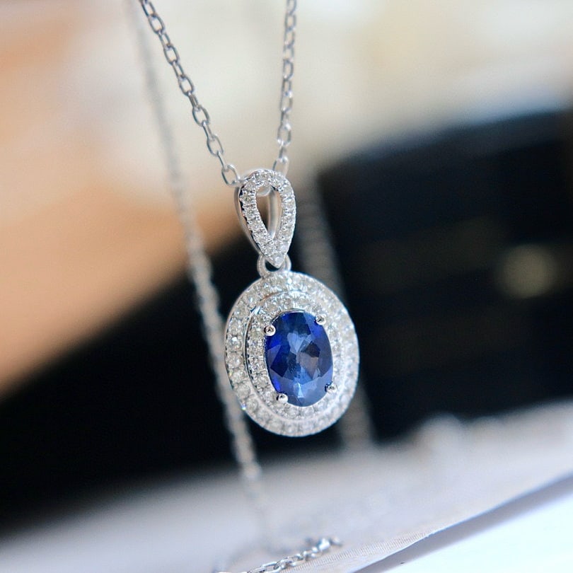 14k Gold 0.69 Ctw Natural Sapphire & Diamond Pendant( Without Chain ) - 6
