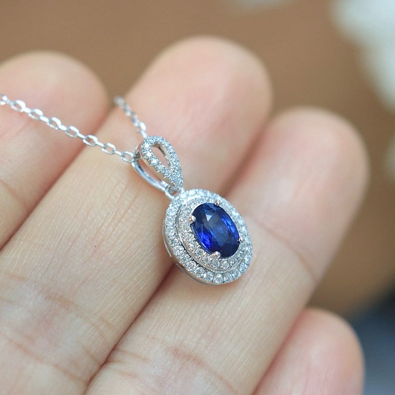 14k Gold 0.69 Ctw Natural Sapphire & Diamond Pendant( Without Chain ) - 7